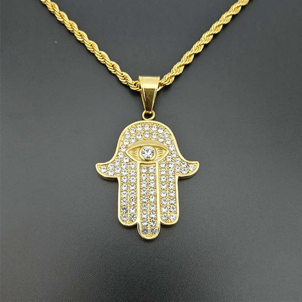 Collier Main De Fatma Avec étoile De David - Pendentif Acier Inoxydable Argenté - Chaîne 55 Cm - Symbole Protecteur